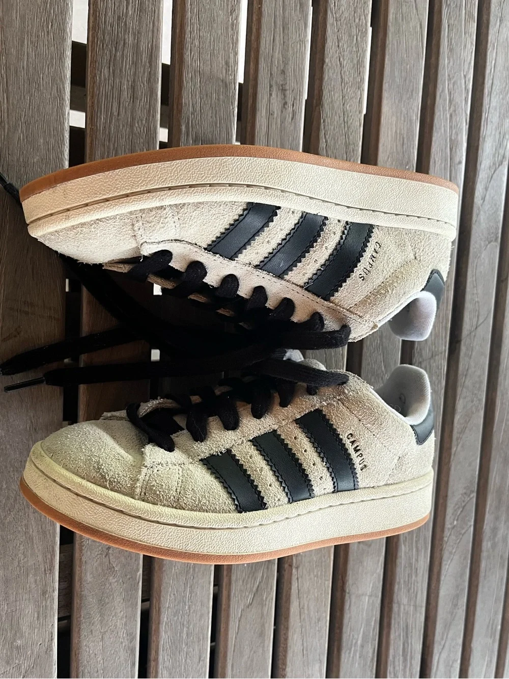 Women’s Adidas Campus Suede Sneakers Beige with Black Stripes